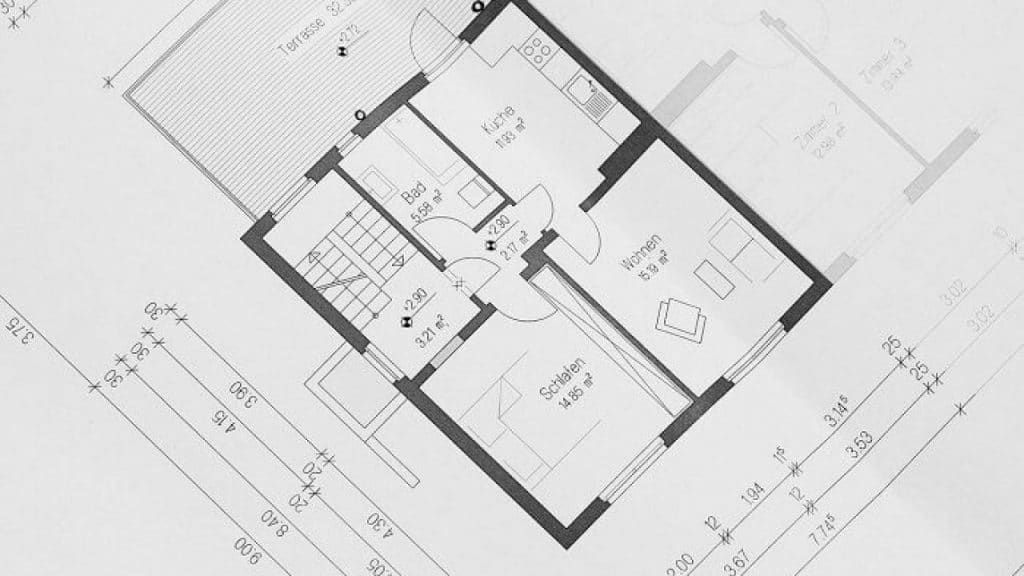 A typical technical drawing of a floor plan