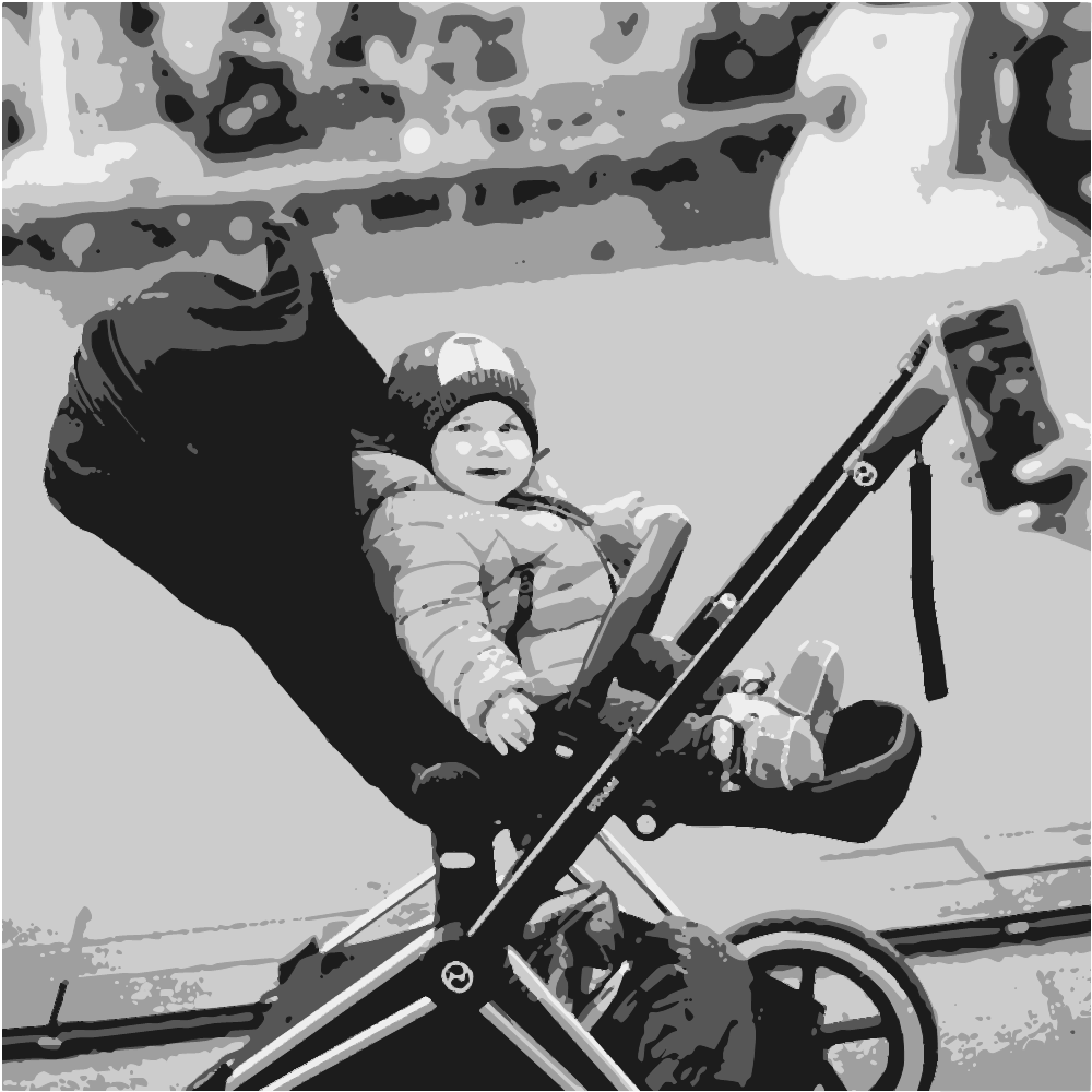 Grayscale Photo Of Baby Lying On Stroller converted to vector