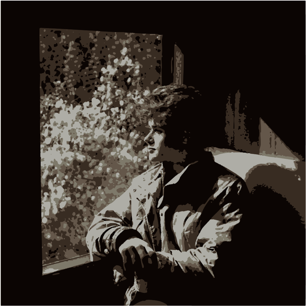 Man In Gray Jacket Sitting On Window converted to vector