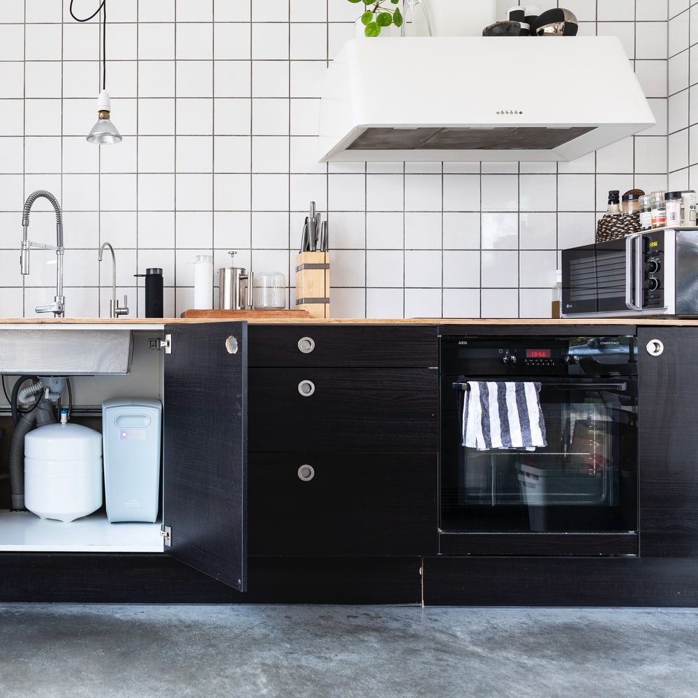 White And Black Kitchen Cabinet raster image