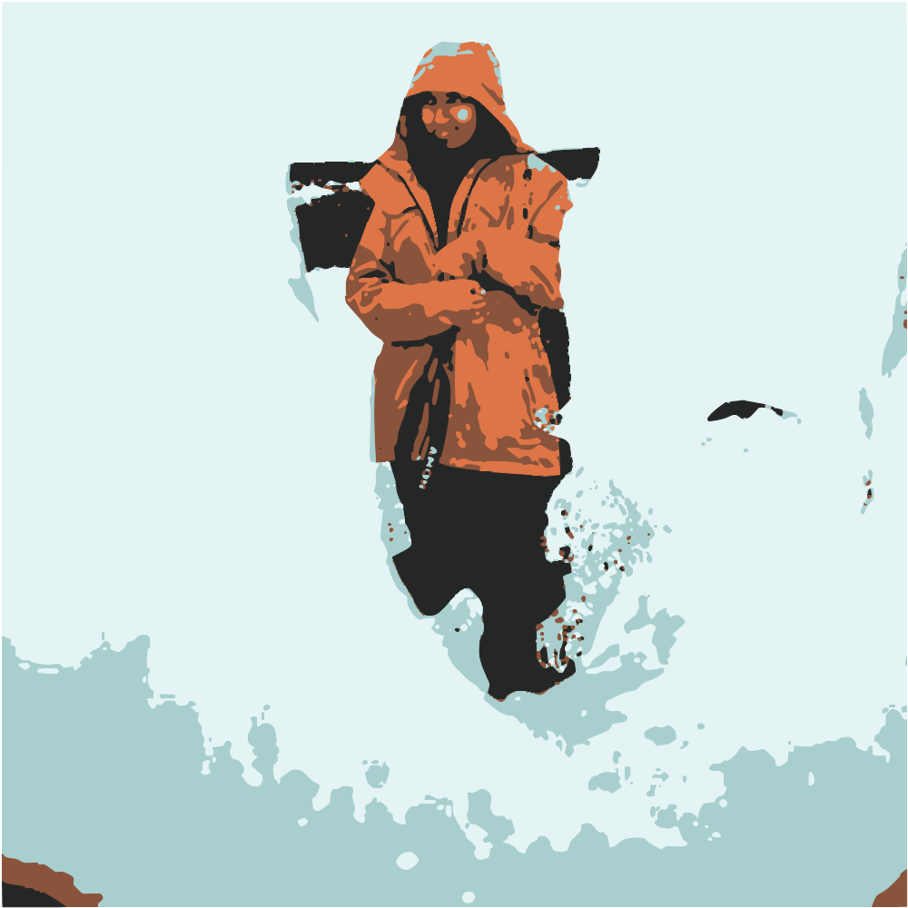 Woman In Orange Hoodie Standing On Snow Covered Ground During Daytime converted to vector