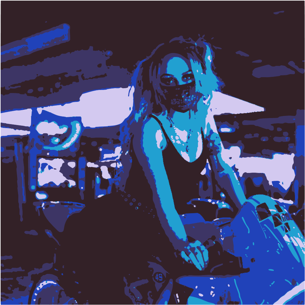 Woman In Black Tank Top And Black Pants Sitting On Blue Motorcycle converted to vector