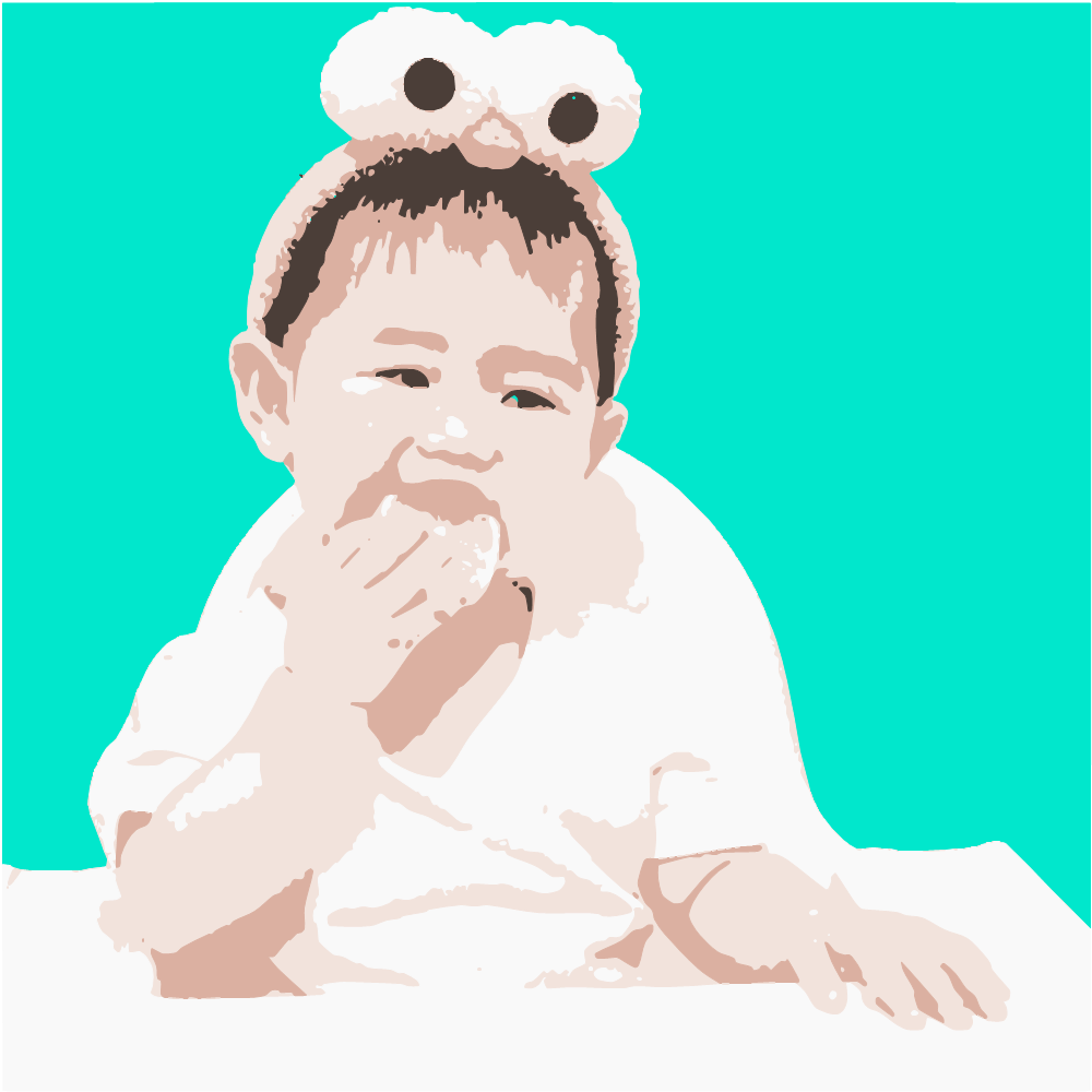 Baby In White Long Sleeve Shirt And White And Black Polka Dot Headband converted to vector
