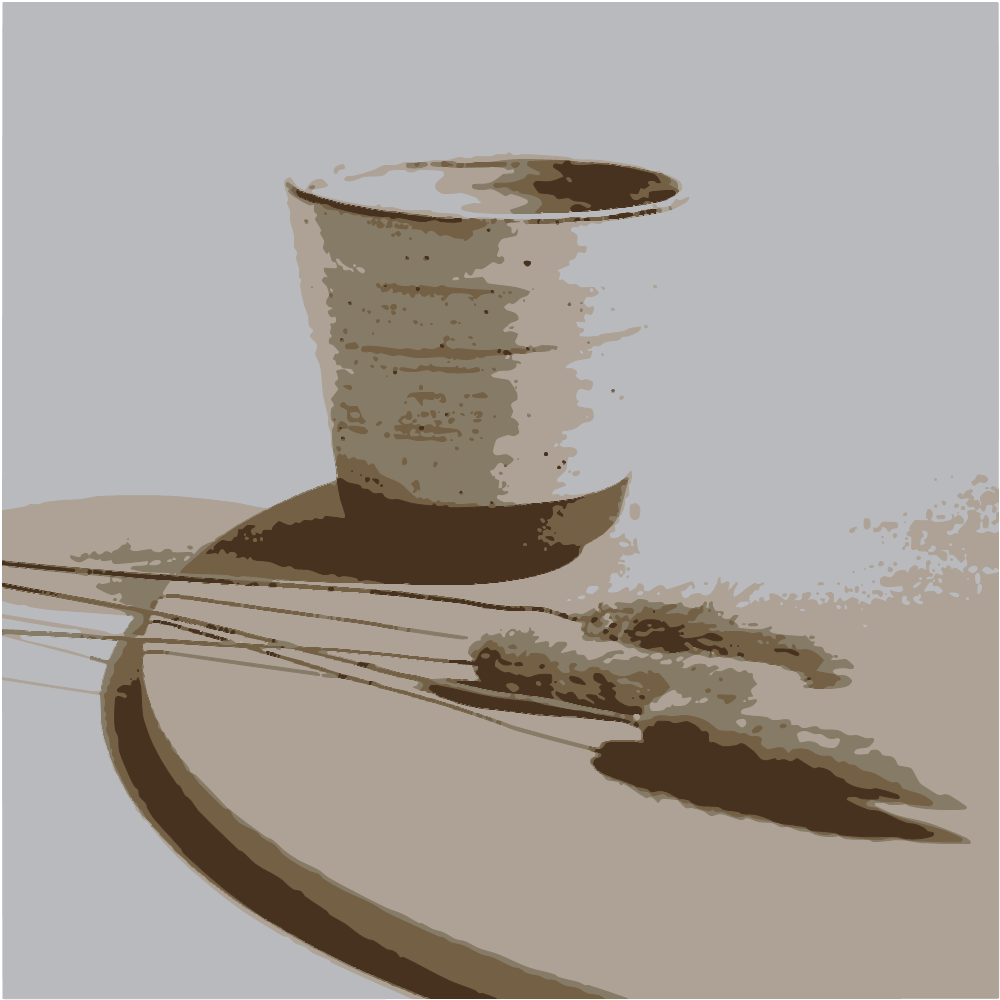White And Silver Cup On Brown Wooden Table converted to vector