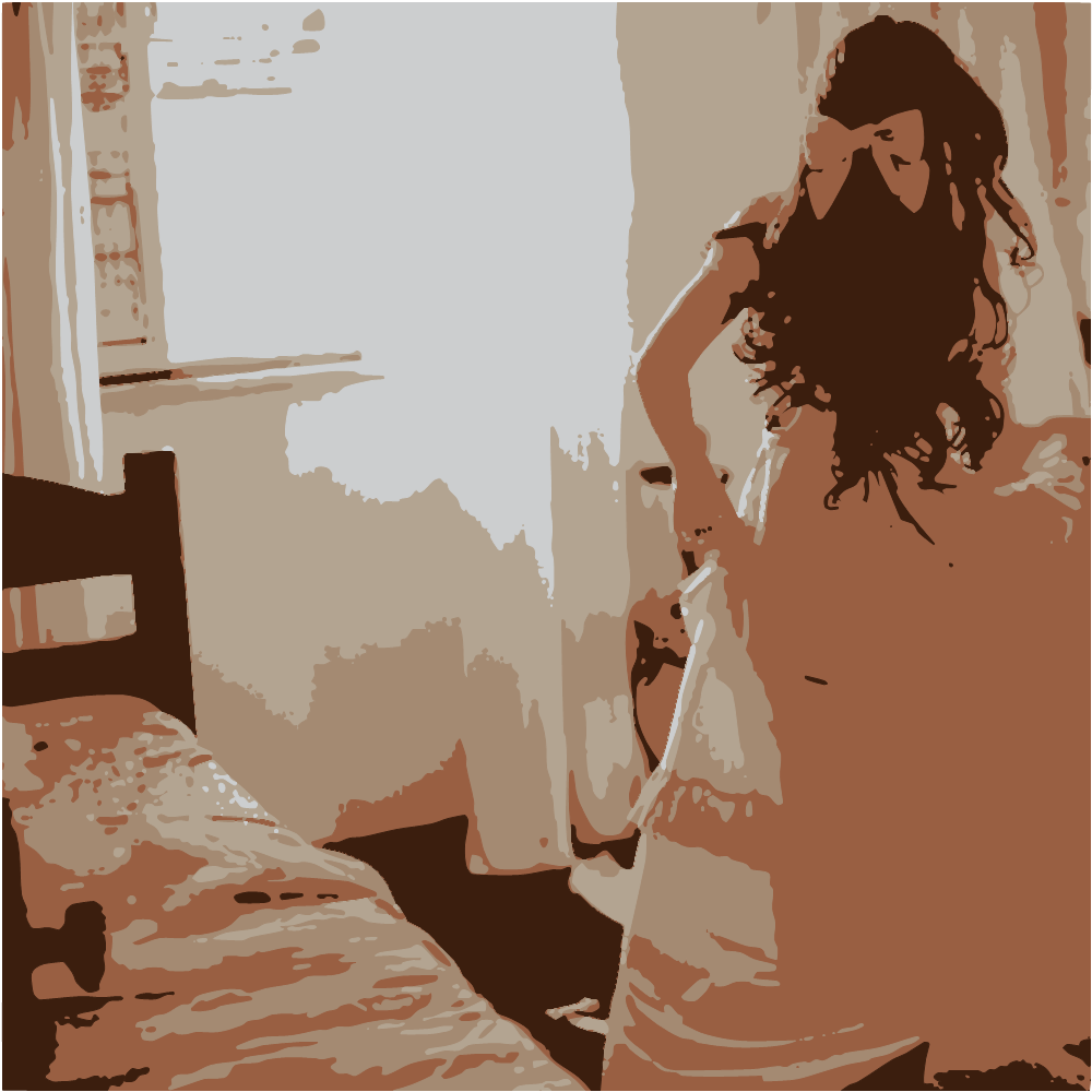 Woman In Pink Dress Standing On Bed converted to vector