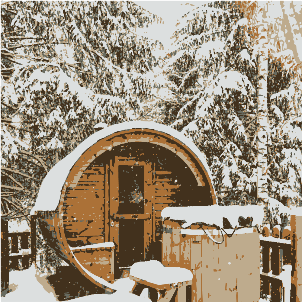 Brown Wooden House Covered With Snow converted to vector