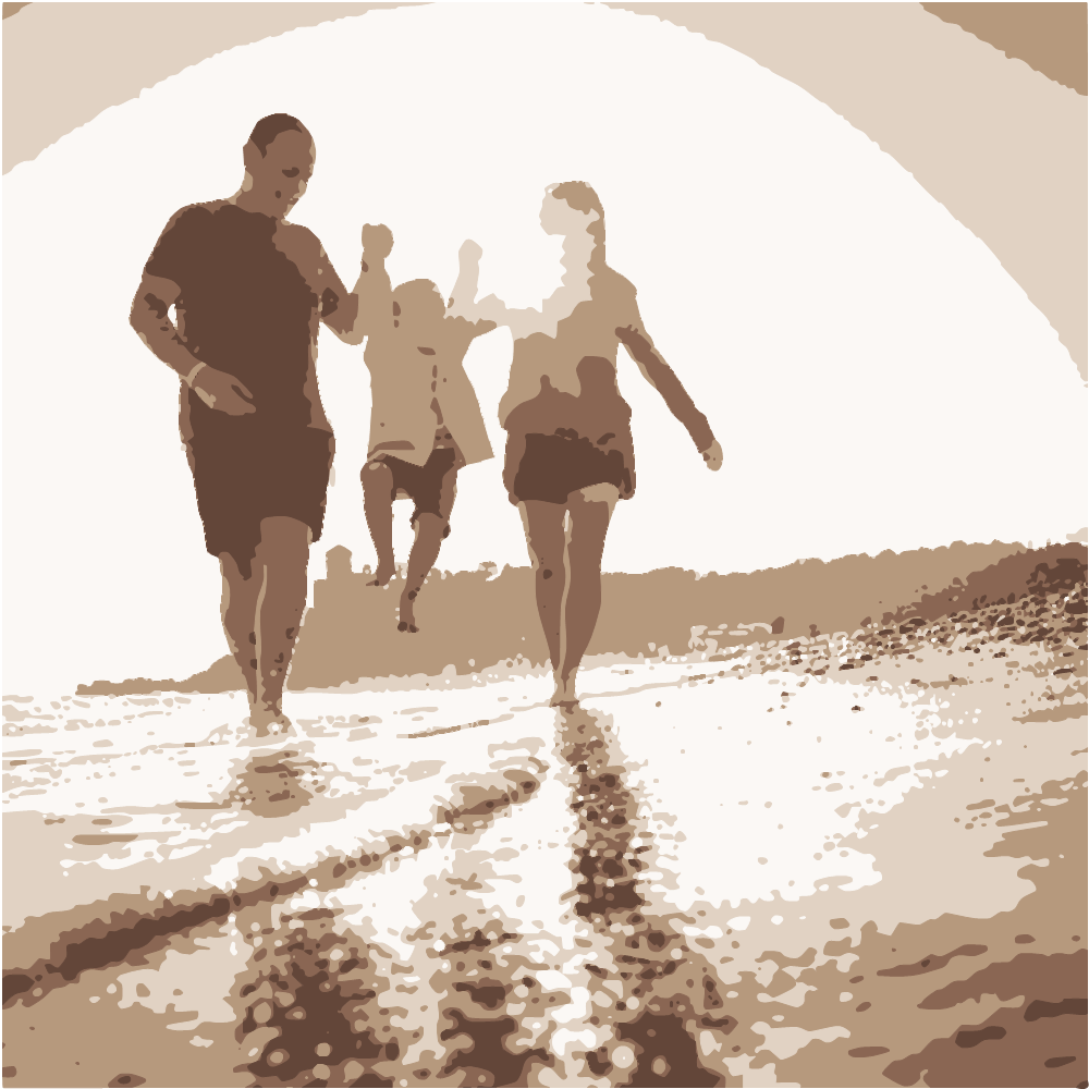 2 Men And Woman Walking On Beach During Daytime converted to vector
