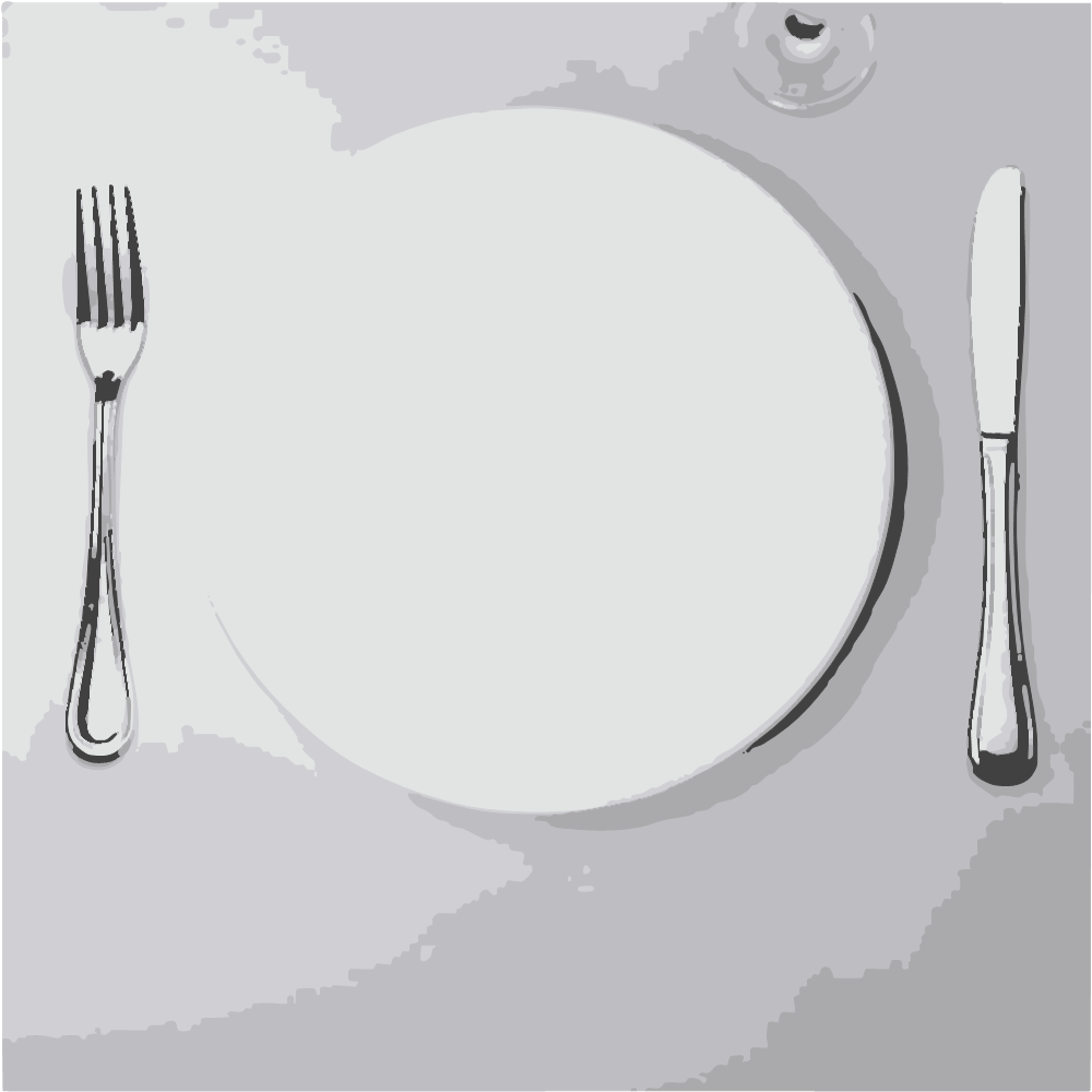 Stainless Steel Fork And Bread Knife On White Ceramic Plate converted to vector