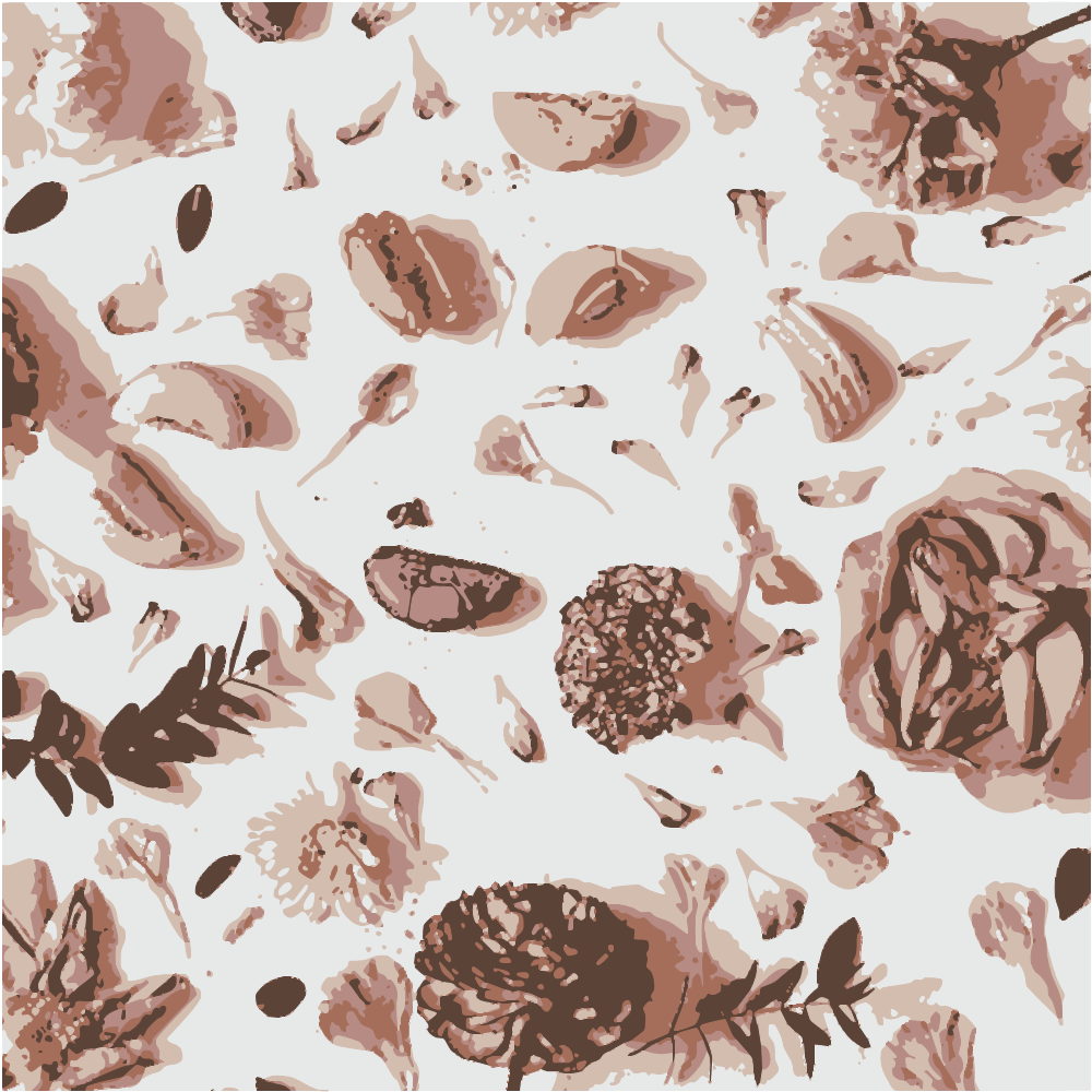 Pink And White Seashell On White And Green Floral Textile converted to vector