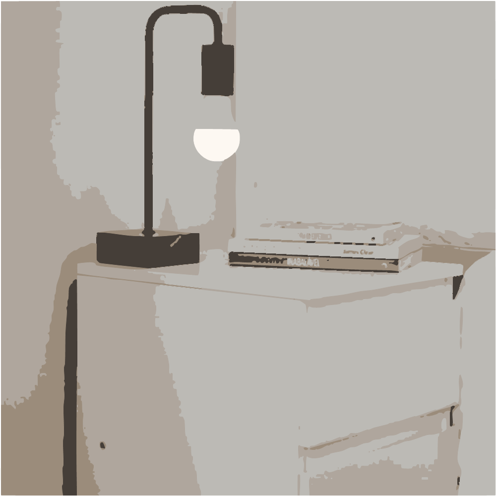 White And Black Desk Lamp On White Wooden Table converted to vector