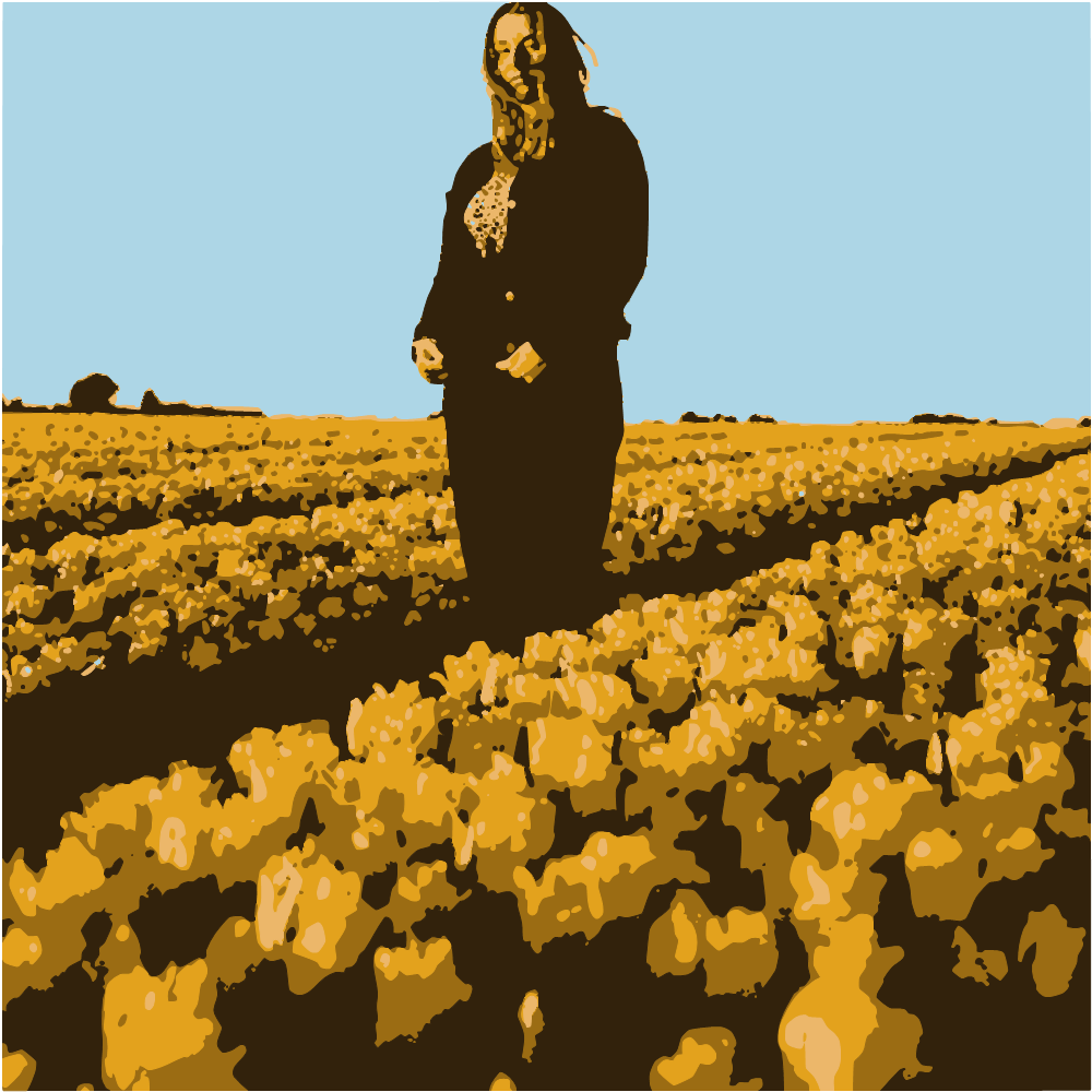 Woman In Black Jacket Standing On Yellow Flower Field During Daytime converted to vector
