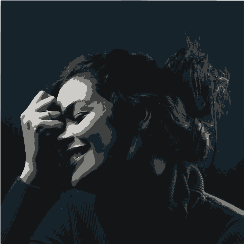 Woman In Blue Sweater Covering Her Face With Her Hands converted to vector