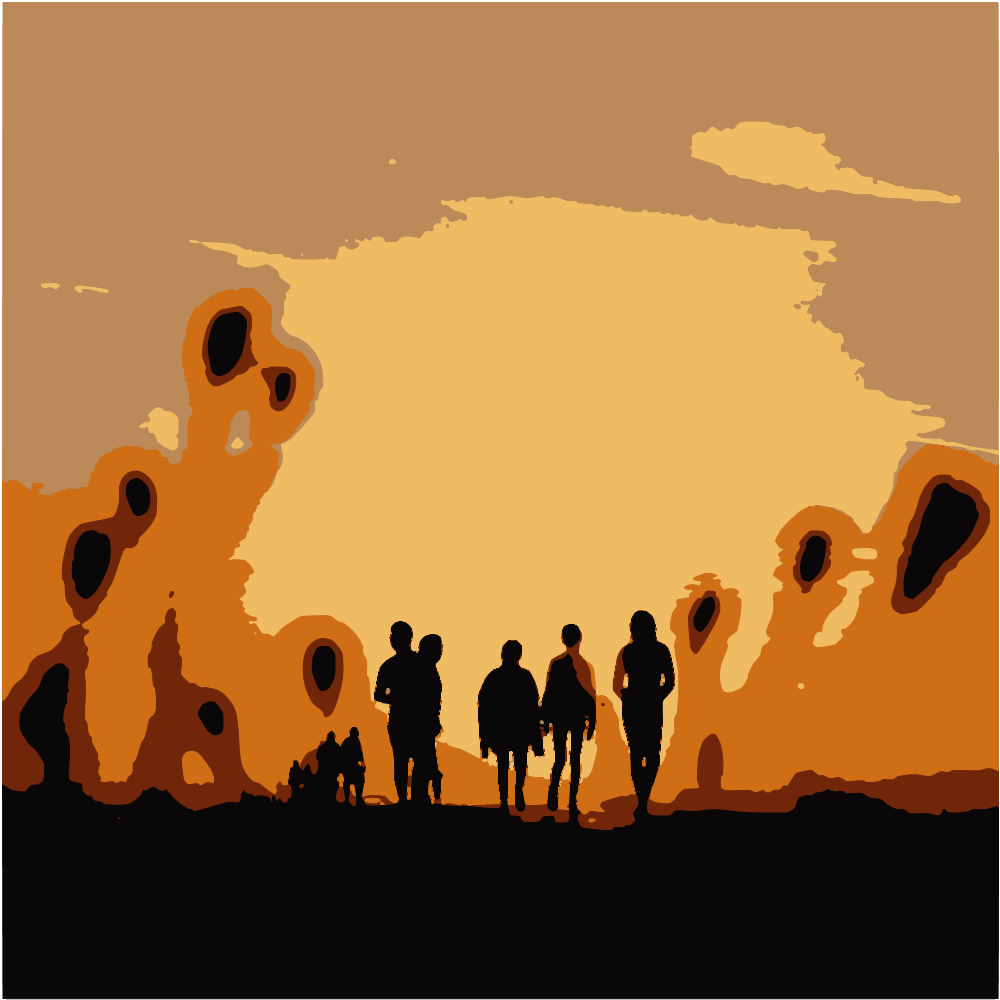 Silhouette Of People Standing On Sand During Sunset converted to vector