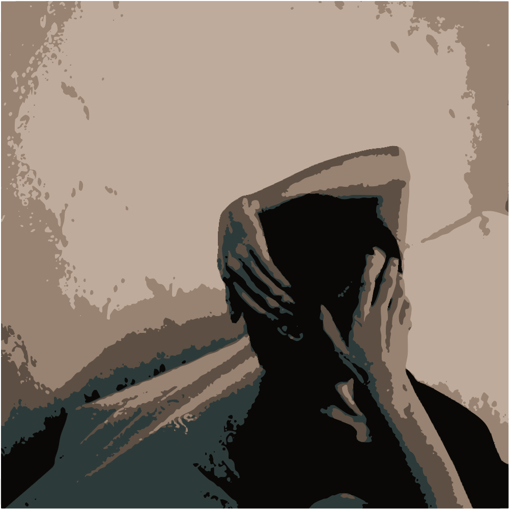 Woman In Black Shirt Covering Face With Blue Blanket converted to vector