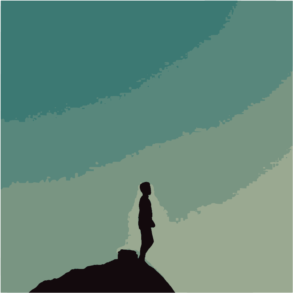 Silhouette Of Man Standing On Rock Formation During Daytime converted to vector