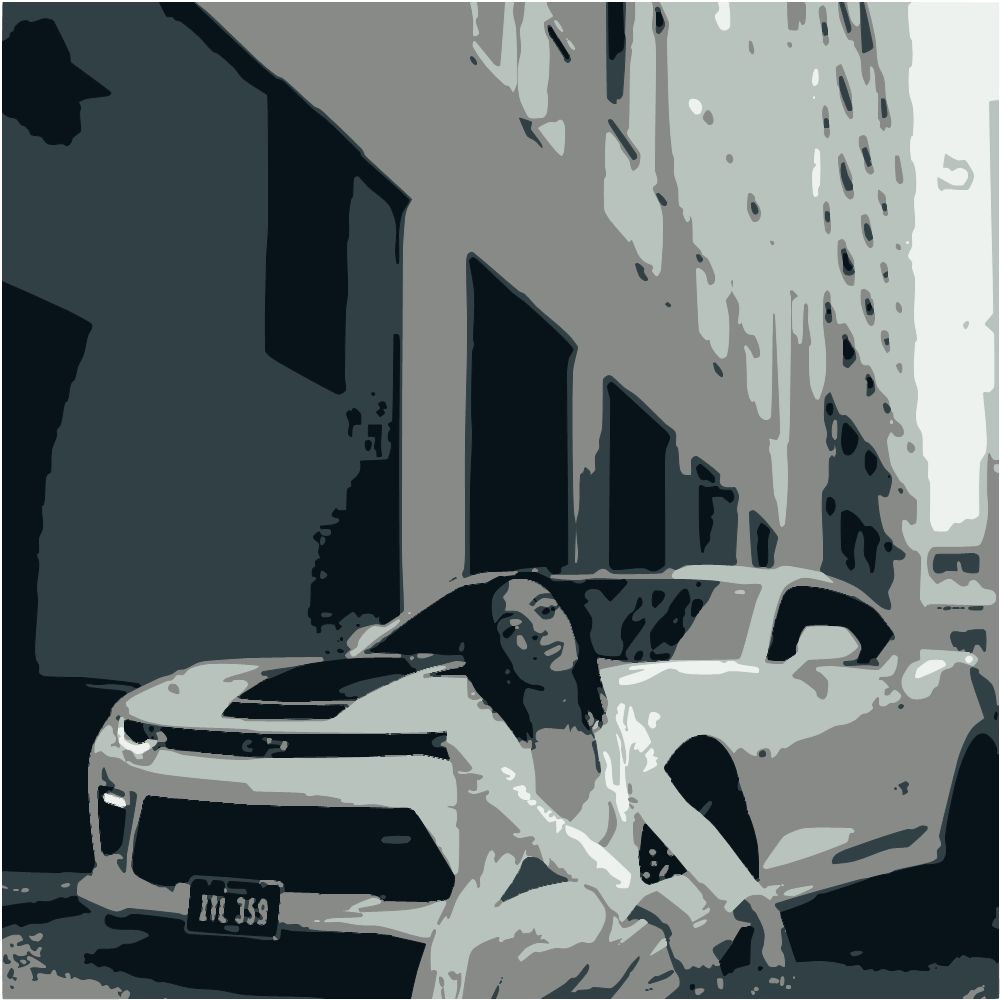 Woman In White Long Sleeve Shirt And White Pants Sitting On White Car converted to vector