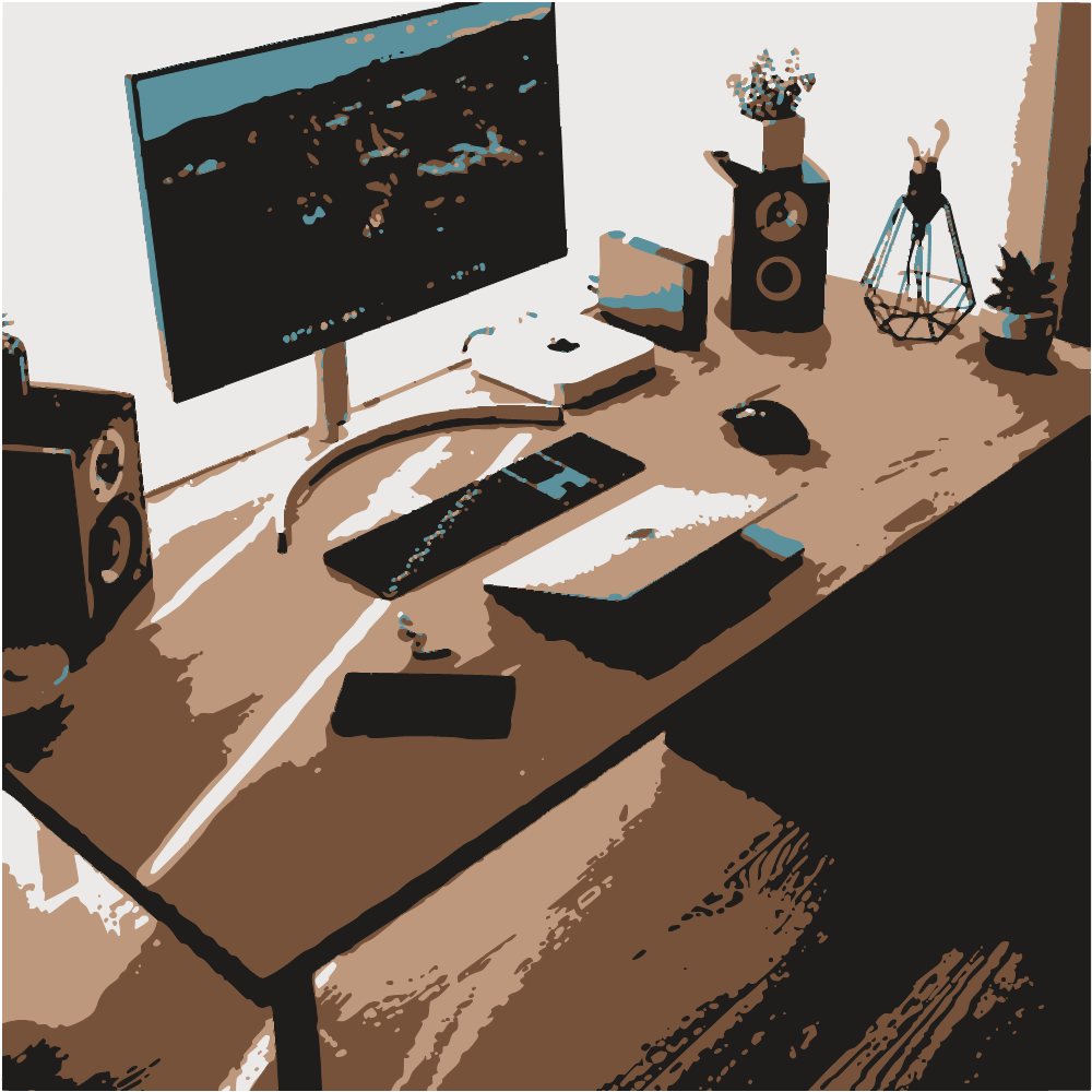 Silver Imac On Brown Wooden Desk converted to vector