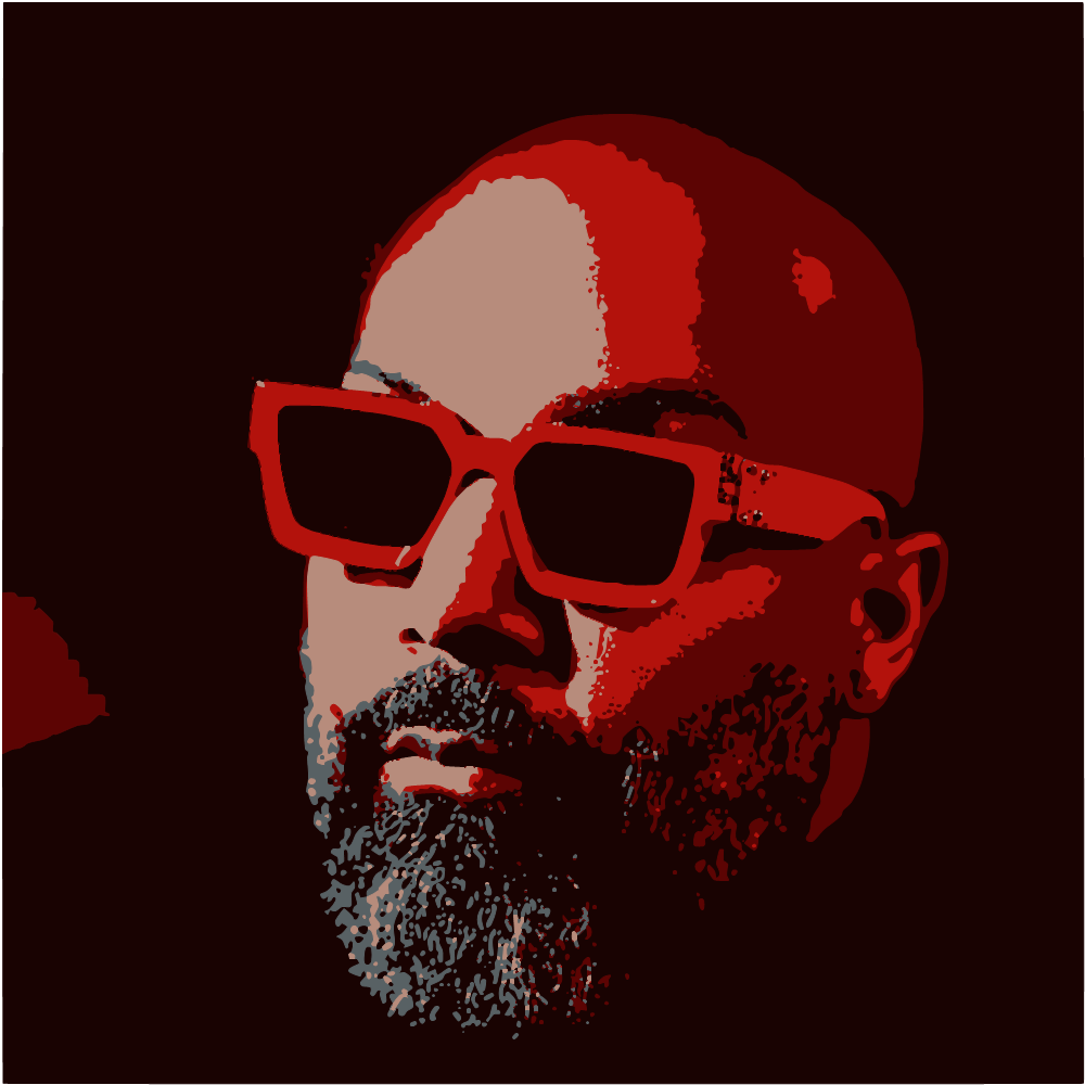 Man In Black Shirt Wearing Red Framed Sunglasses converted to vector