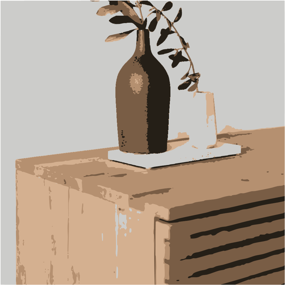 Black Ceramic Vase On Brown Wooden Table converted to vector