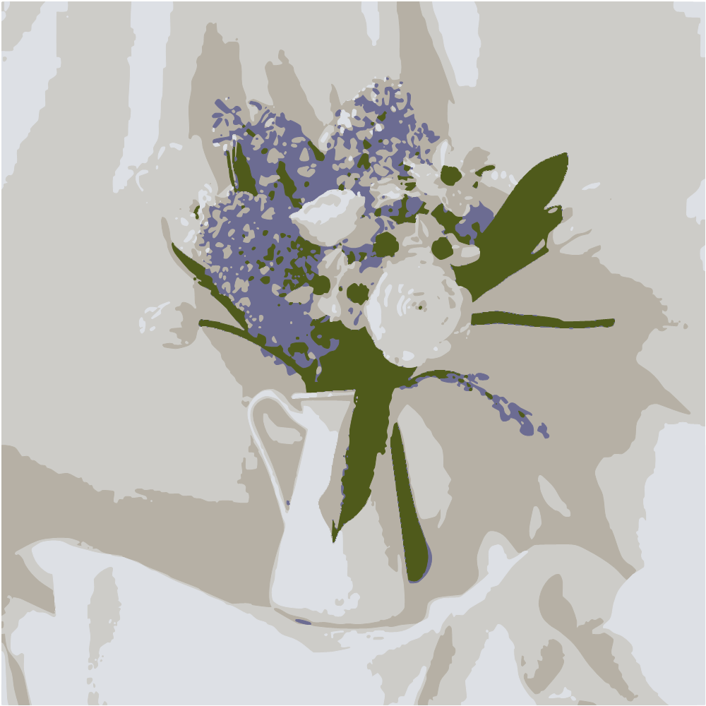 White And Purple Flower Bouquet In White Ceramic Vase converted to vector