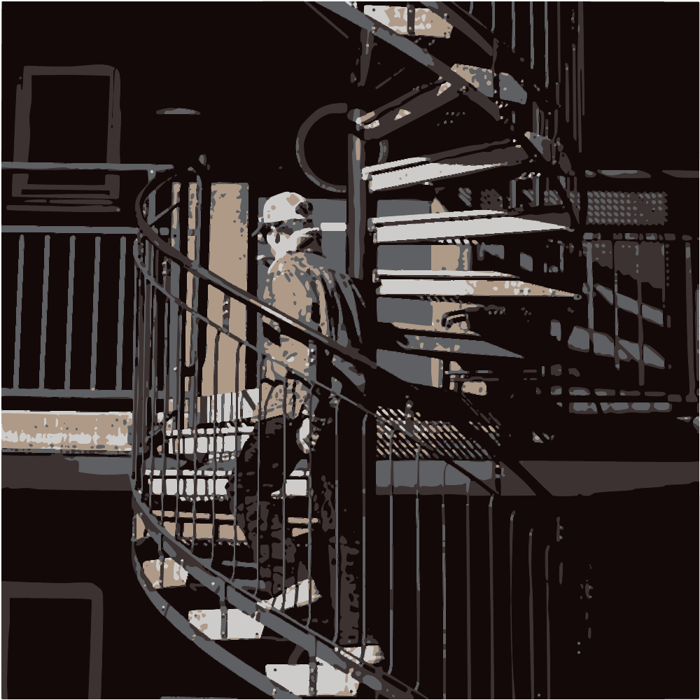 Black Spiral Staircase With Black Steel Railings converted to vector