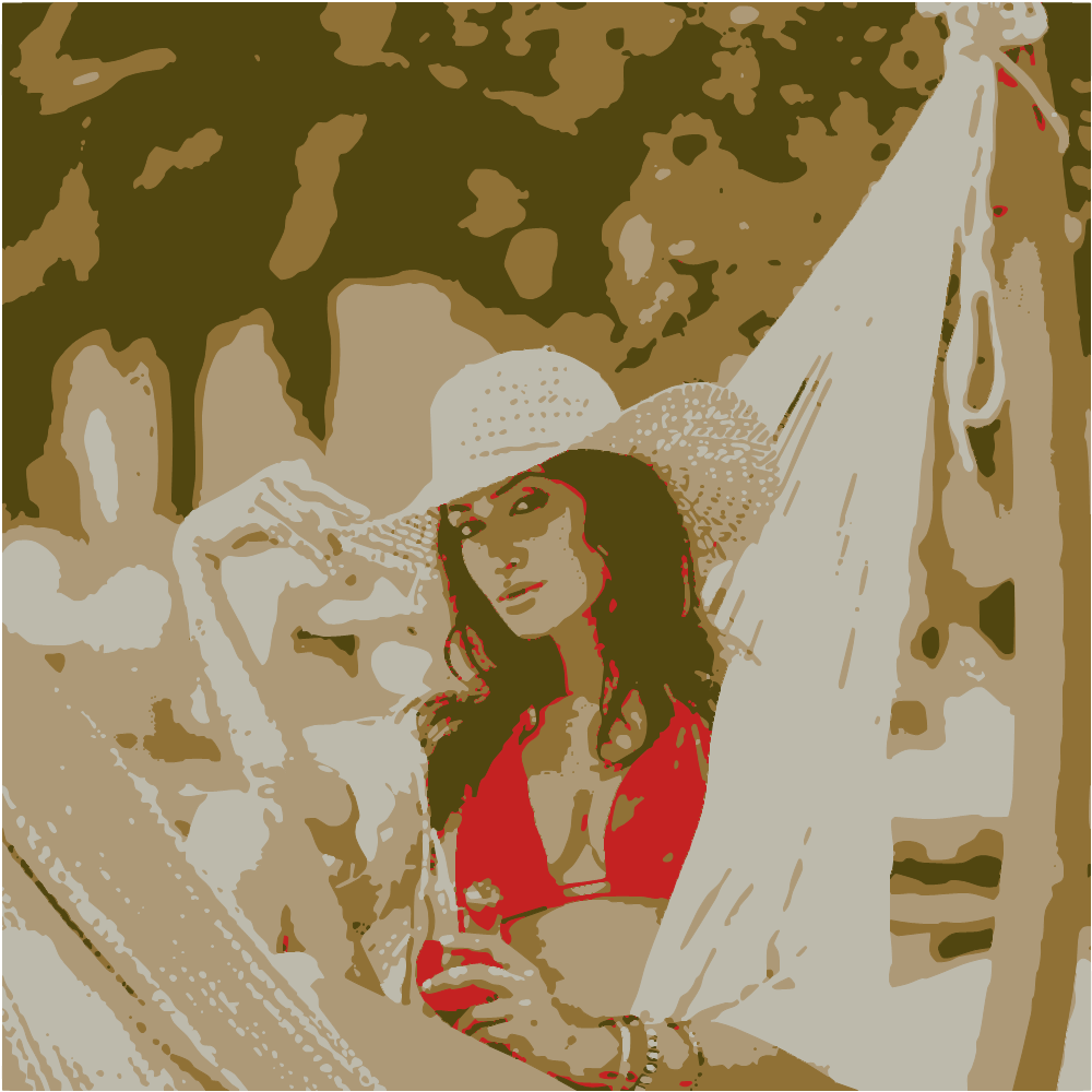 Woman In Red Bikini Wearing Brown Straw Hat Sitting On Hammock converted to vector