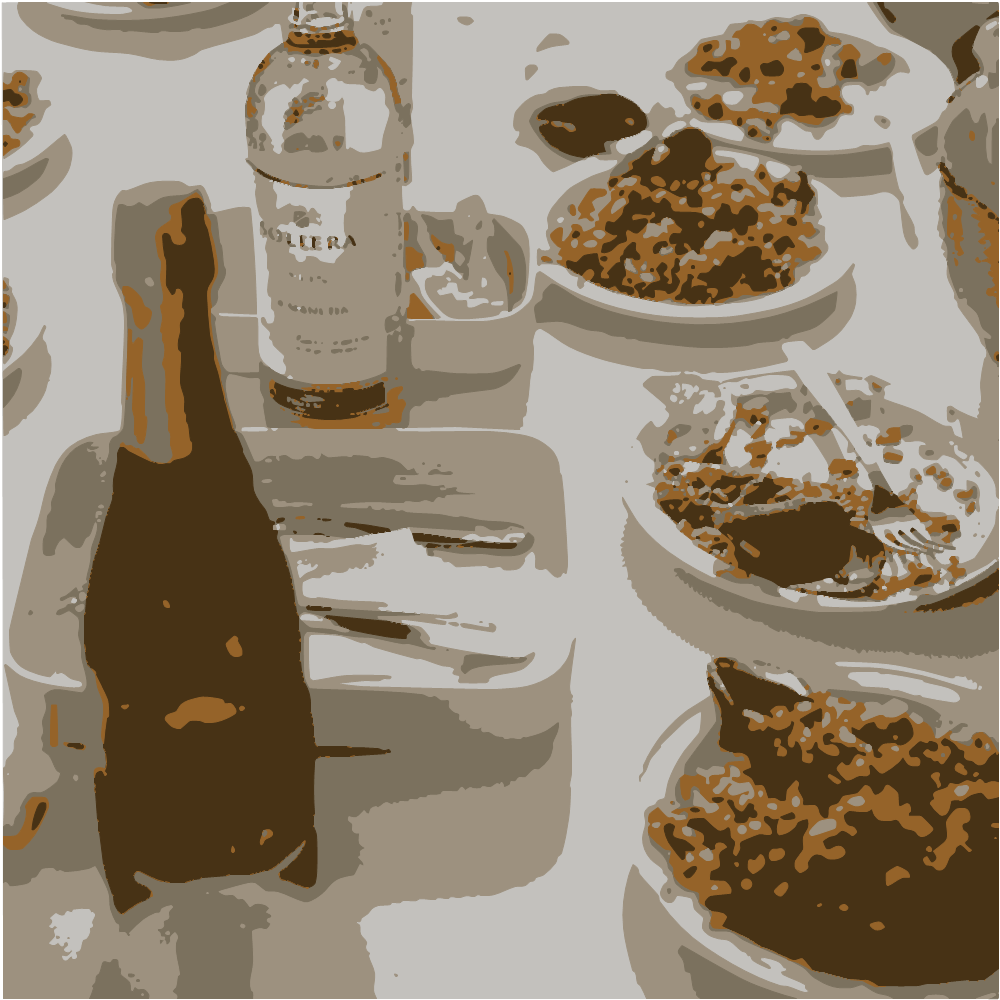 White Ceramic Plate With Food On Table converted to vector