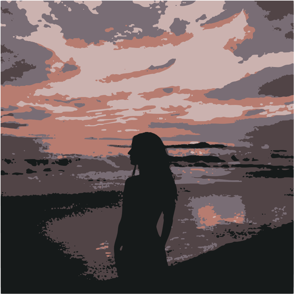 Woman In Black Bikini Standing On Beach During Sunset converted to vector