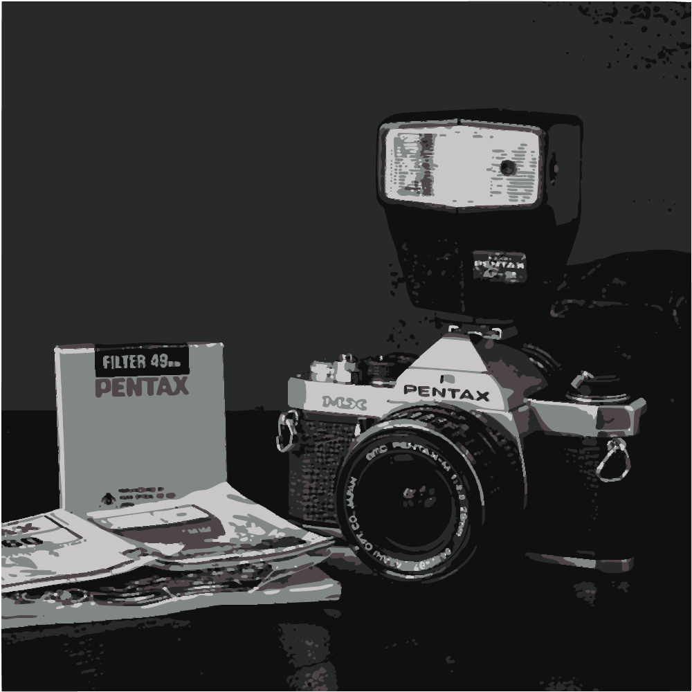 Black And Silver Nikon Dslr Camera On White Paper converted to vector