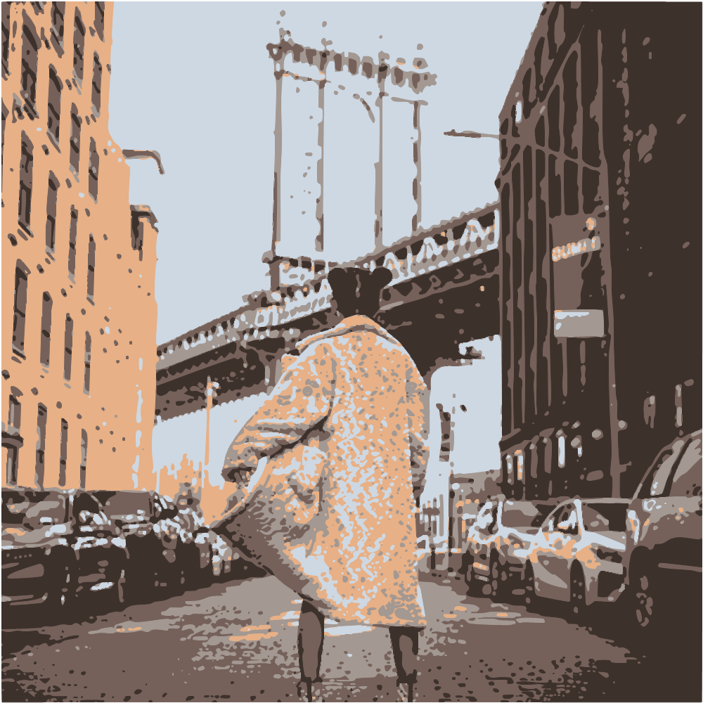 Woman In Beige Coat Walking On Sidewalk During Daytime converted to vector