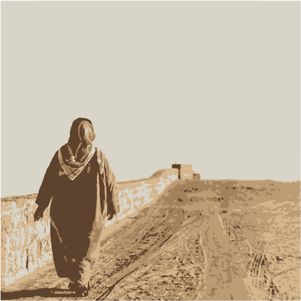 Woman In Brown Hijab Standing On Brown Sand During Daytime converted to vector