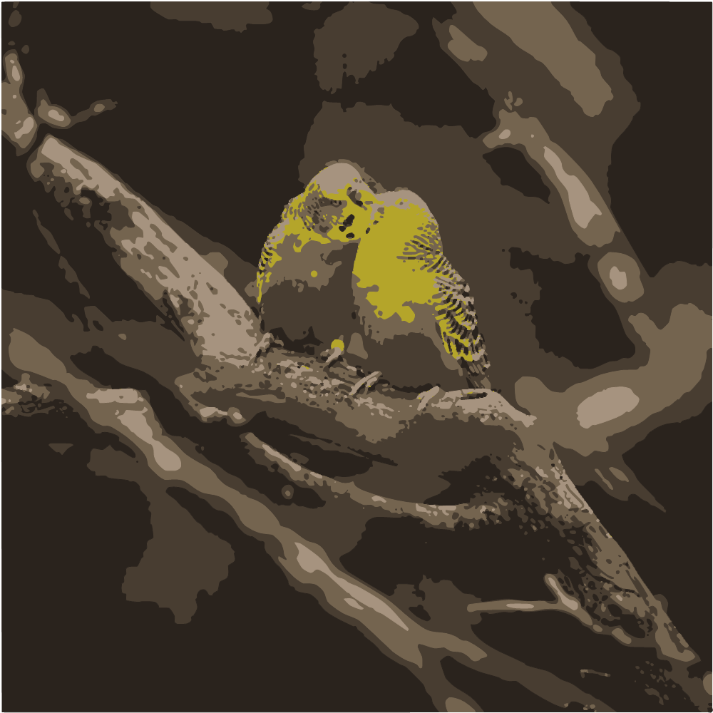 Green And Yellow Bird On Brown Tree Branch converted to vector