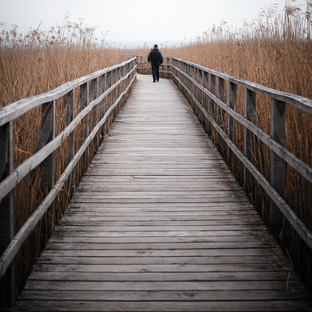 Person Walking On Wooden Bridge During Daytime
