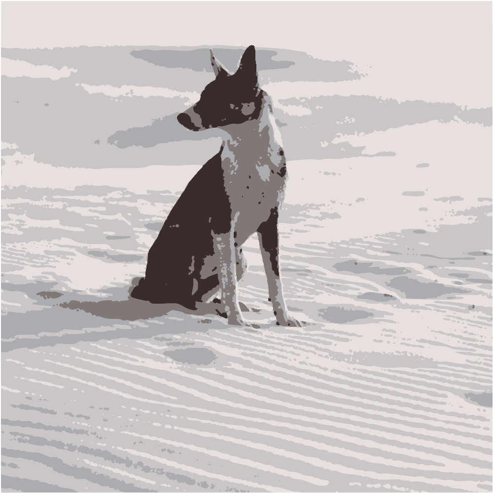 Brown White And Black Short Coated Dog Sitting On White Sand During Daytime converted to vector