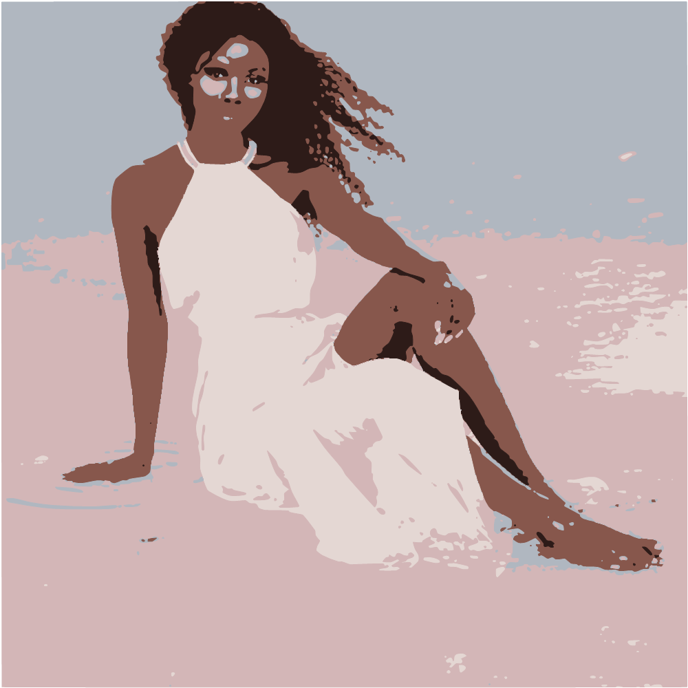 Woman In White Sleeveless Dress Standing On Beach During Daytime converted to vector