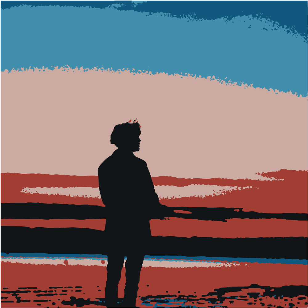 Silhouette Of Woman Standing On Beach During Sunset converted to vector