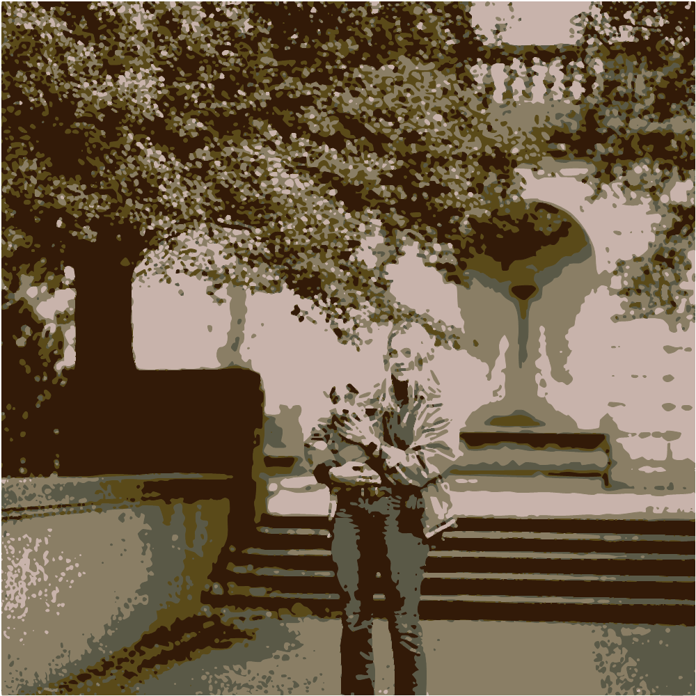 Woman In Green Jacket And Blue Denim Jeans Standing On Gray Concrete Stairs converted to vector