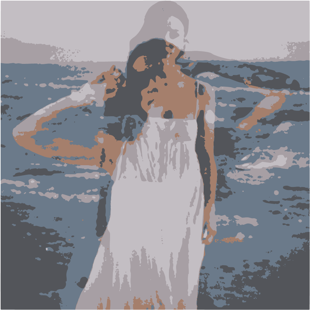 Woman In White Spaghetti Strap Dress Standing On Seashore During Daytime converted to vector