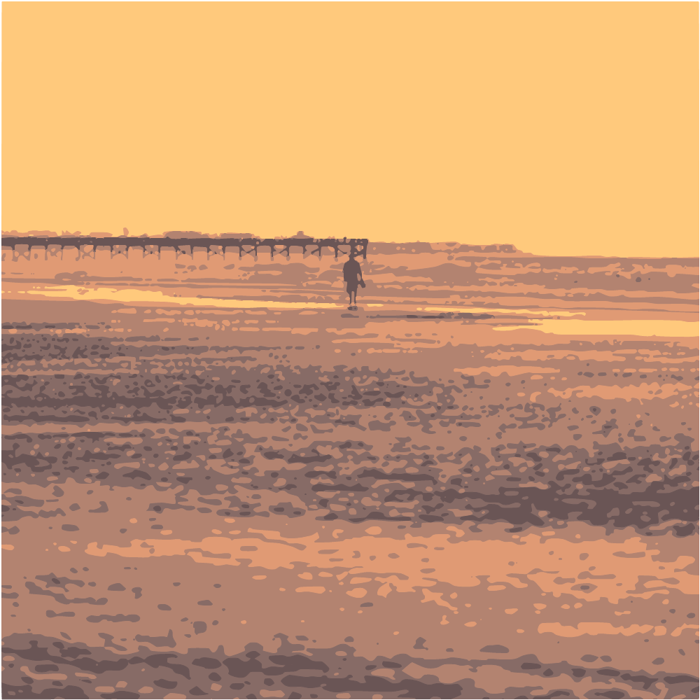 Silhouette Of 2 People Walking On Beach During Sunset converted to vector