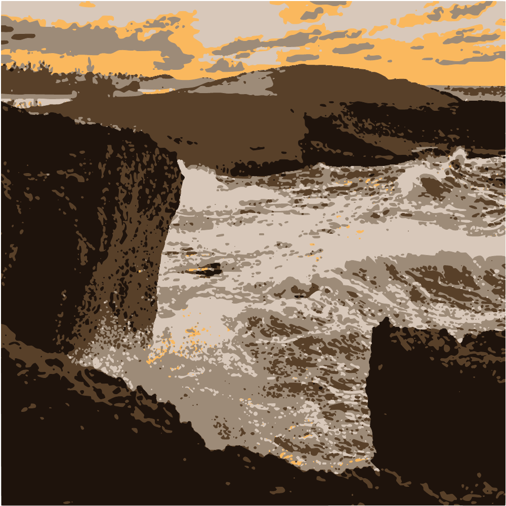 Ocean Waves Crashing On Brown Rocky Shore During Sunset converted to vector