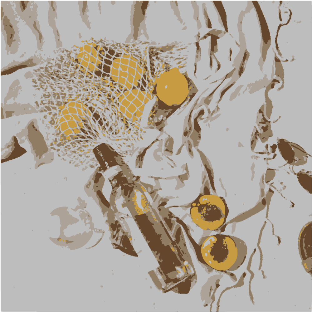 Clear Glass Bottle With Yellow Round Fruit On White Textile converted to vector